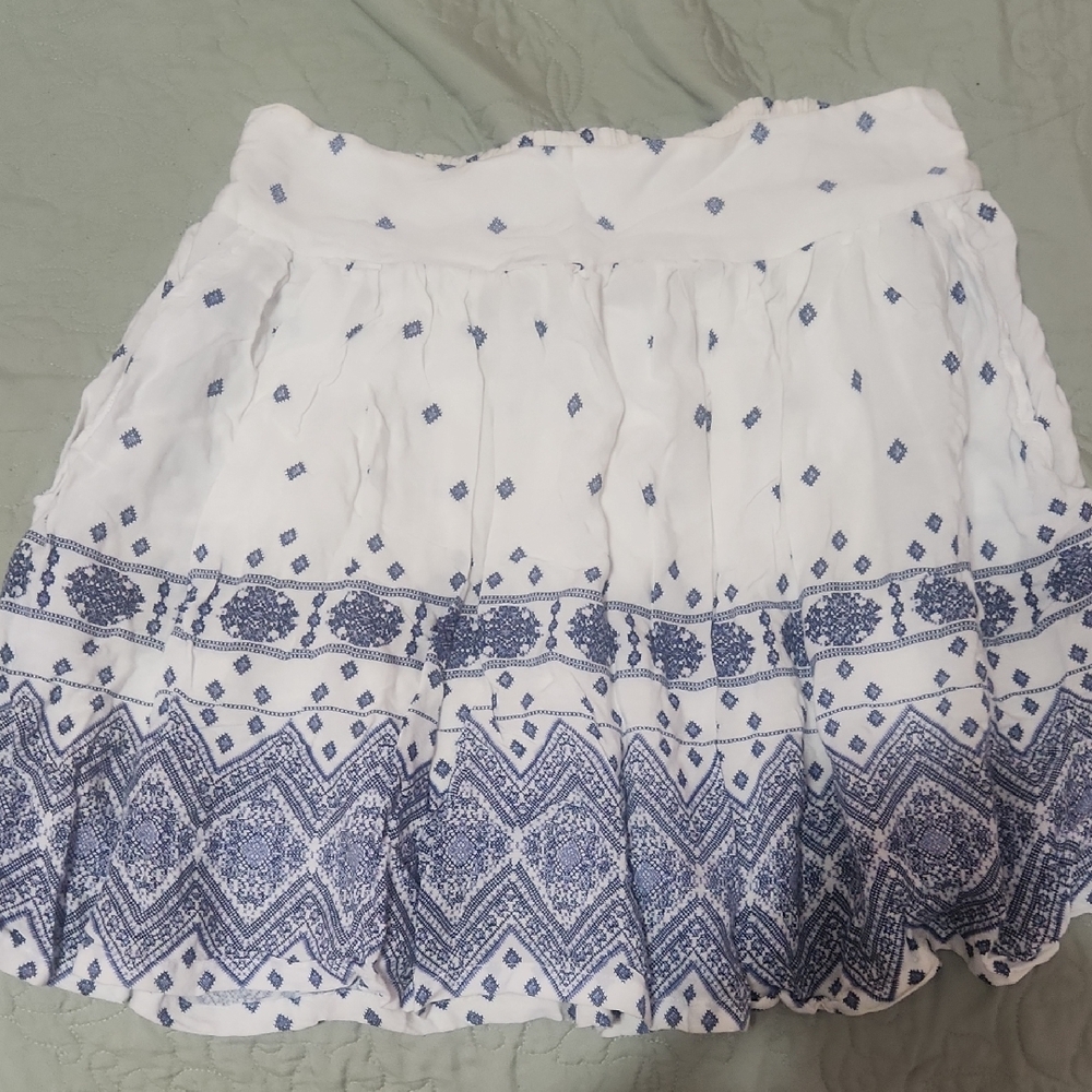 White and Blue Patterned Women's Skirt